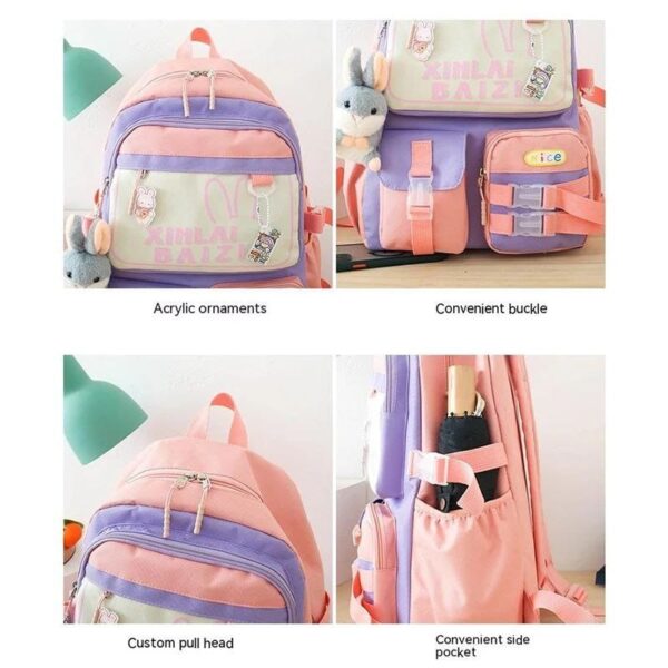 Mochila Escolar Kawaii Estilo Coreano 4 Piezas Kit Combo - Imagen 3