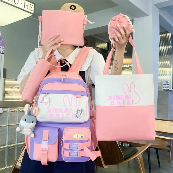 Mochila Escolar Kawaii Estilo Coreano 4 Piezas Kit Combo