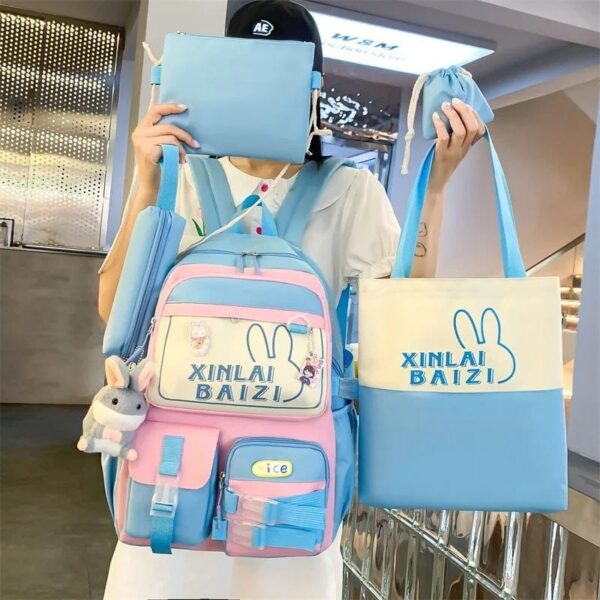 Mochila Escolar Kawaii Estilo Coreano 4 Piezas Kit Combo - Imagen 2